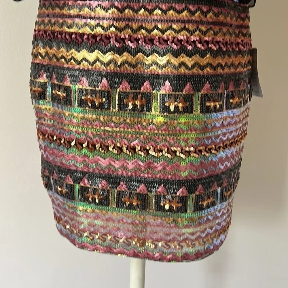 NWT Aiden by Biden Mattox Blk/ Multicolor sequined skirt mini dress - Picture 4 of 8